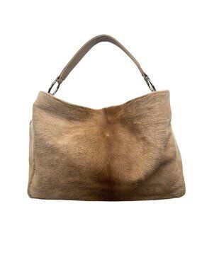 Prua Women’s Brown Leather & Cowhide & Green Lining Shoulder Tote Bag